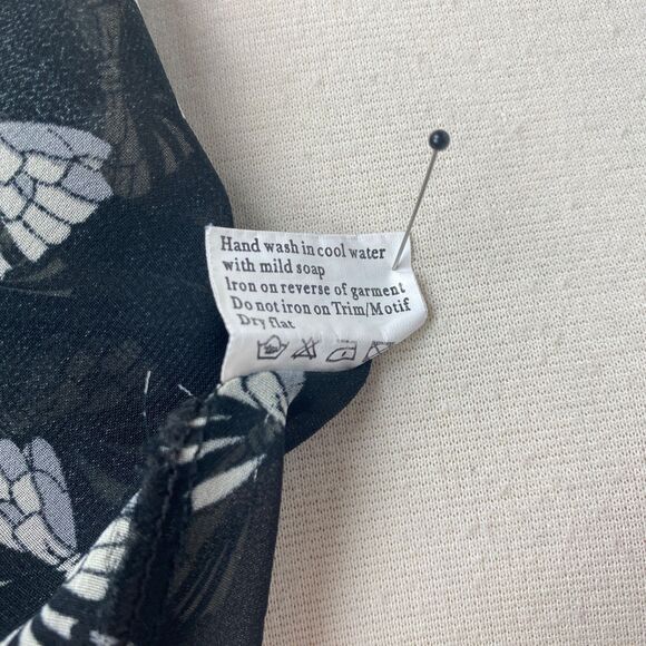 Glam Doll Black Sheer Blouse Med Bow Print Peter Pan Collar Whimsy Goth Siren - Picture 12 of 12